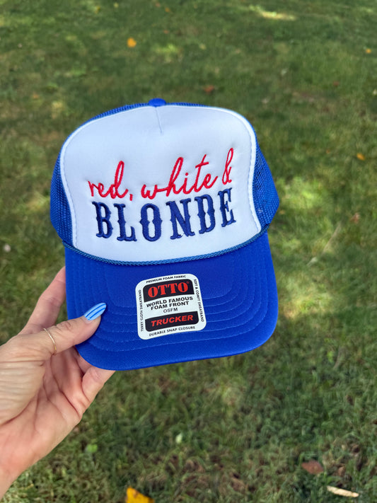 Red, white & BLONDE Trucker hat